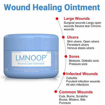 LMNOOP® Wound Healing Ointment, for Chronic Wound, Bedsore, Skin Ulcers, Cellulitis, Burns, Sores, Surgical Wound, Infected Wound, Cuts, Blisters, Pain Relief, Anti-Infection, Anti-inflammatory Cream (50g)