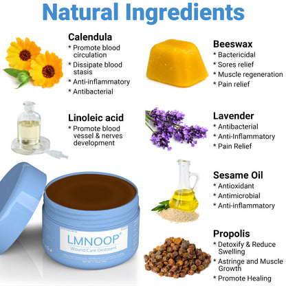 LMNOOP® Wound Healing Ointment, for Chronic Wound, Bedsore, Skin Ulcers, Cellulitis, Burns, Sores, Surgical Wound, Infected Wound, Cuts, Blisters, Pain Relief, Anti-Infection, Anti-inflammatory Cream (50g)