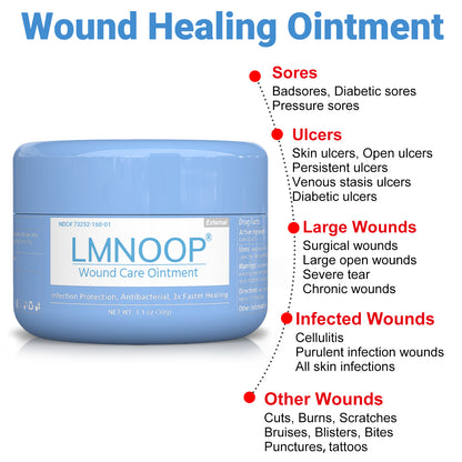 LMNOOP® Wound Care Cream for Infection Ulcers Sores Cuts Scrapes Burns Bites Surgical Open & Deep Wounds and Various Wounds, First Aid Skin Repair Ointment for Hard to Heal Wounds on Back Leg Buttock (30g)