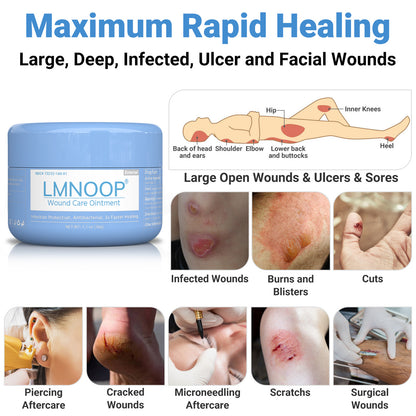 LMNOOP® Wound Care Cream for Infection Ulcers Sores Cuts Scrapes Burns Bites Surgical Open & Deep Wounds and Various Wounds, First Aid Skin Repair Ointment for Hard to Heal Wounds on Back Leg Buttock (30g)