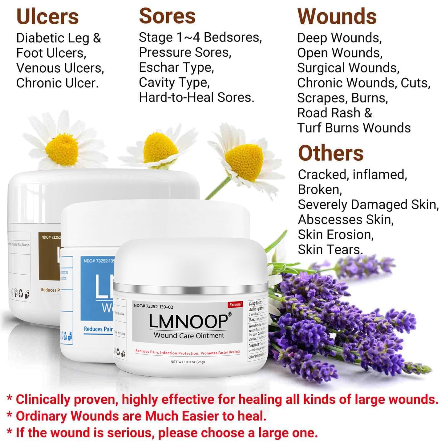 LMNOOP® Bed Sore Ointment, Wound Healing Cream, Maximum Strength Skin Repair, Pressure Sores Treatment, Infection Protection First Aid Cream for Bedsores, Diabetic Venous, Foot & Leg Ulcer Burns Cuts