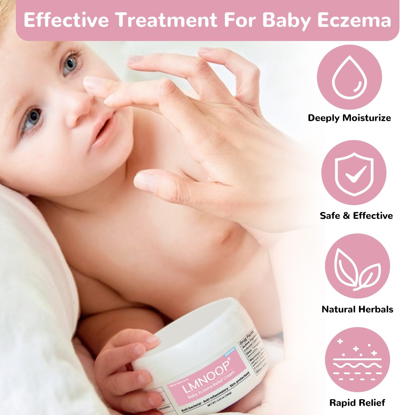 Baby Eczema Relief Cream, All-Natural Herbal Formula for Safe, Soothing Skin Protection Against Rashes, Dryness, Redness, and Itchiness, 3.53oz