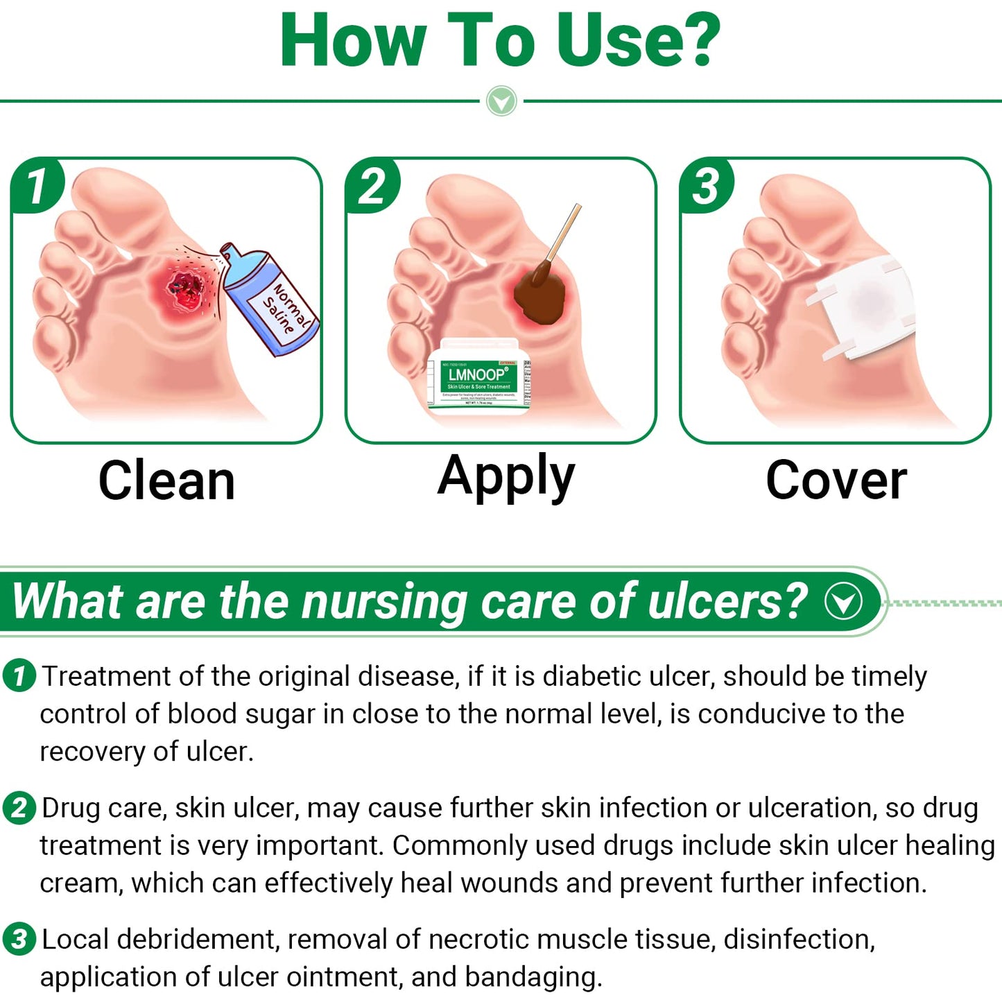 LMNOOP® Skin Ulcer Healing Ointment, for Foot & Leg Ulcers, Sores, Varicose Ulcers, Stasis Ulcers, Bedsores, Cuts, Burns, Skin Infections, Natural Ingredients Deep Wound Healing Ointment