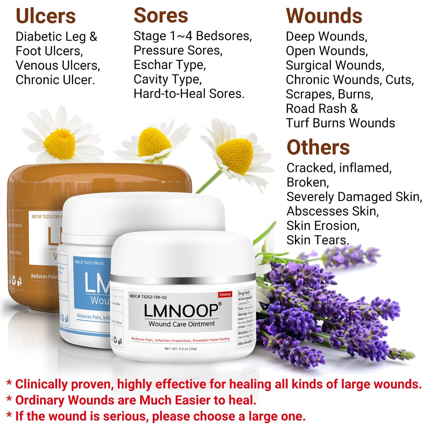 LMNOOP® Bed Sore Ointment, Maximum Strength Wound Care Cream for Infection Protection & Skin Repair, Fast Healing for Diabetic Wounds, Pressure Sores, Venous Ulcer, Burns, Cuts, Scrapes